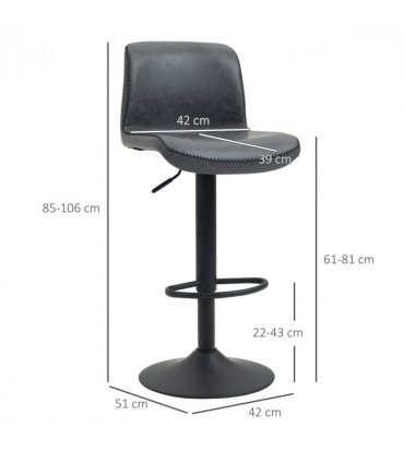 Retro Barstools Set of 2 PU Leather Adjustable Height Swivel Bar Chairs