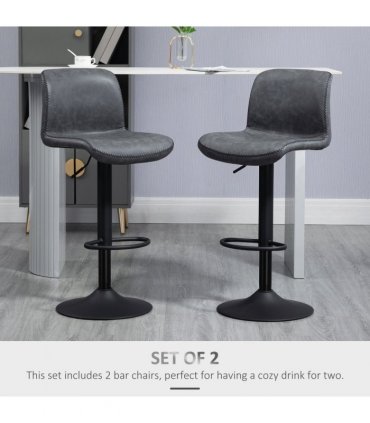Retro Barstools Set of 2 PU Leather Adjustable Height Swivel Bar Chairs