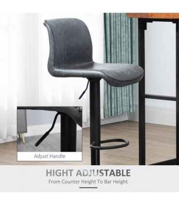 Retro Barstools Set of 2 PU Leather Adjustable Height Swivel Bar Chairs