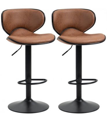 Vintage Bar Stool Set of 2 Microfiber Cloth Adjustable Height Armless Chairs