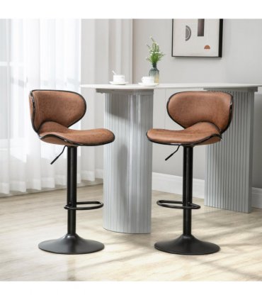 Vintage Bar Stool Set of 2 Microfiber Cloth Adjustable Height Armless Chairs