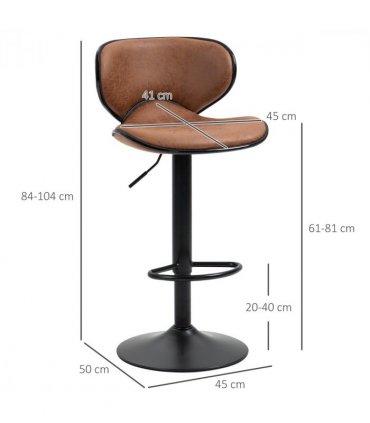 Vintage Bar Stool Set of 2 Microfiber Cloth Adjustable Height Armless Chairs