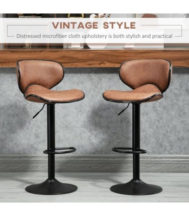 Vintage Bar Stool Set of 2 Microfiber Cloth Adjustable Height Armless Chairs