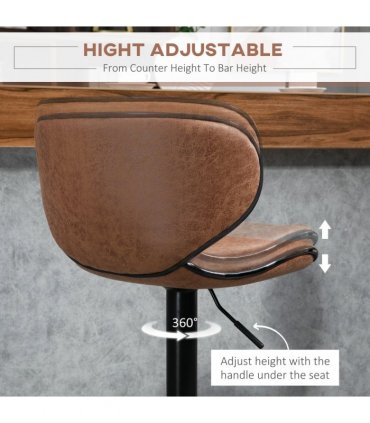 Vintage Bar Stool Set of 2 Microfiber Cloth Adjustable Height Armless Chairs