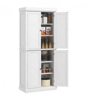 Freestanding Kitchen Cupboard, 6-Tier Cabinet Organizer w/ 4 Adjustable, White