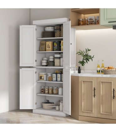 Freestanding Kitchen Cupboard, 6-Tier Cabinet Organizer w/ 4 Adjustable, White