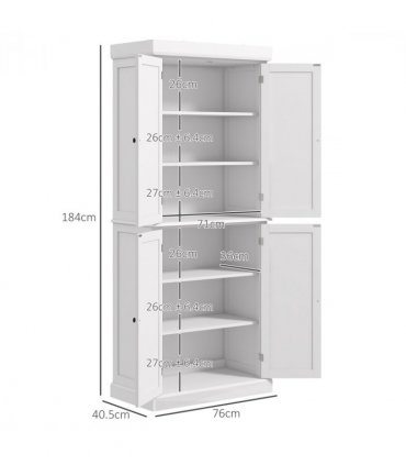 Freestanding Kitchen Cupboard, 6-Tier Cabinet Organizer w/ 4 Adjustable, White