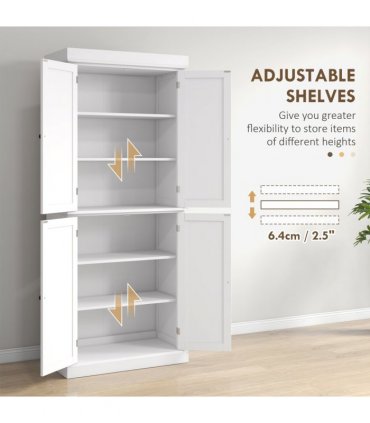 Freestanding Kitchen Cupboard, 6-Tier Cabinet Organizer w/ 4 Adjustable, White