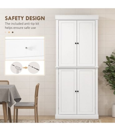 Freestanding Kitchen Cupboard, 6-Tier Cabinet Organizer w/ 4 Adjustable, White