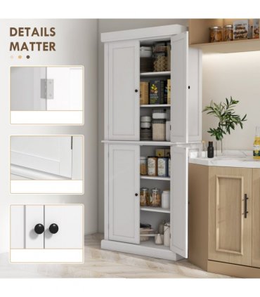 Freestanding Kitchen Cupboard, 6-Tier Cabinet Organizer w/ 4 Adjustable, White