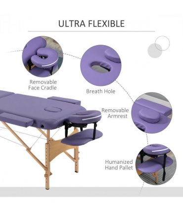 Portable Massage Bed Folding Spa Beauty Massage Table with 2 Sections Purple