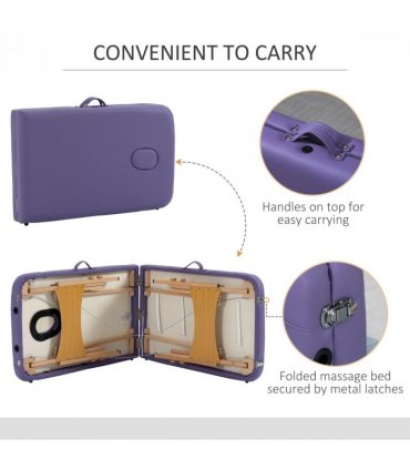 Portable Massage Bed Folding Spa Beauty Massage Table with 2 Sections Purple