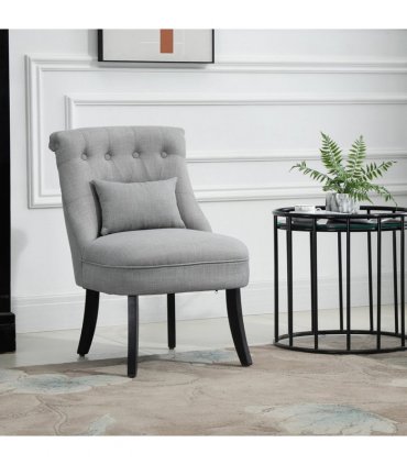 Fabric Single Sofa Dining Chair Upholstered W/ Pillow Solid Wood Leg Living Room
