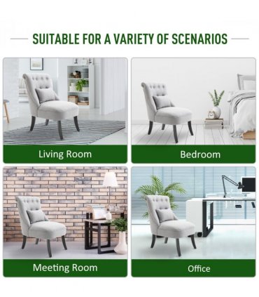 Fabric Single Sofa Dining Chair Upholstered W/ Pillow Solid Wood Leg Living Room