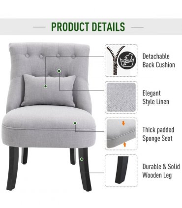 Fabric Single Sofa Dining Chair Upholstered W/ Pillow Solid Wood Leg Living Room