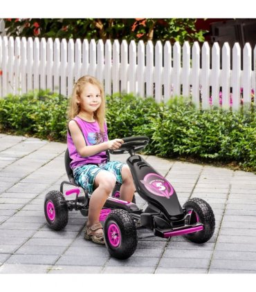 Children Pedal Go Kart w/ Adjustable Seat, Rubber Wheels, Brake - Pink