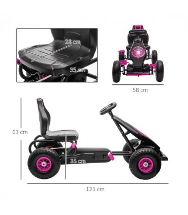 Children Pedal Go Kart w/ Adjustable Seat, Rubber Wheels, Brake - Pink