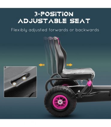 Children Pedal Go Kart w/ Adjustable Seat, Rubber Wheels, Brake - Pink