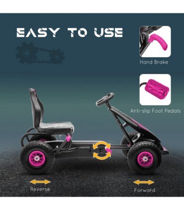 Children Pedal Go Kart w/ Adjustable Seat, Rubber Wheels, Brake - Pink
