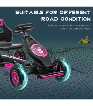 Children Pedal Go Kart w/ Adjustable Seat, Rubber Wheels, Brake - Pink