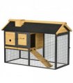 Outdoor Rabbit Hutch 120L x 55.5W x 80H cm Wood and Steel Black Two-tier Design