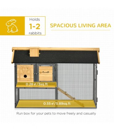 Outdoor Rabbit Hutch 120L x 55.5W x 80H cm Wood and Steel Black Two-tier Design