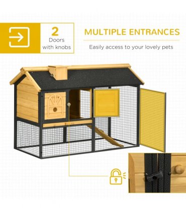 Outdoor Rabbit Hutch 120L x 55.5W x 80H cm Wood and Steel Black Two-tier Design