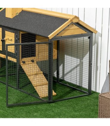 Outdoor Rabbit Hutch 120L x 55.5W x 80H cm Wood and Steel Black Two-tier Design