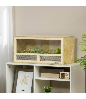 PawHut Reptile Terrarium w/ Transparent Sliding Doors, Breathable Mesh