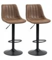 Set Of 2 Microfibre Retro Tub Bar Stools w/ Metal Frame Footrest Home Seat Brown