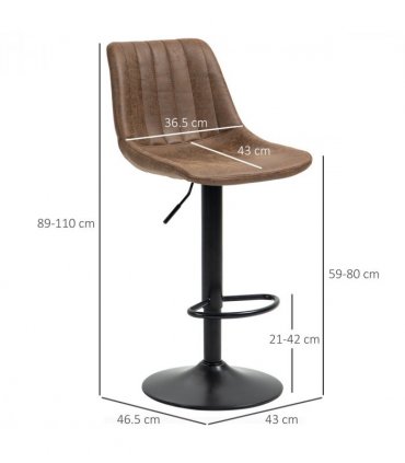 Set Of 2 Microfibre Retro Tub Bar Stools w/ Metal Frame Footrest Home Seat Brown