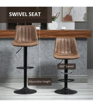 Set Of 2 Microfibre Retro Tub Bar Stools w/ Metal Frame Footrest Home Seat Brown