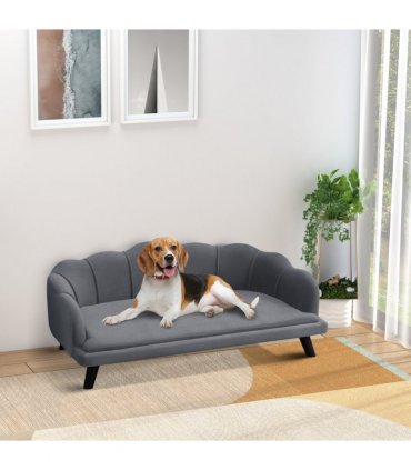 PawHut Dog Sofa, Pet Couch Bed for Medium, Large Dogs w/ Legs, Cushion - Grey