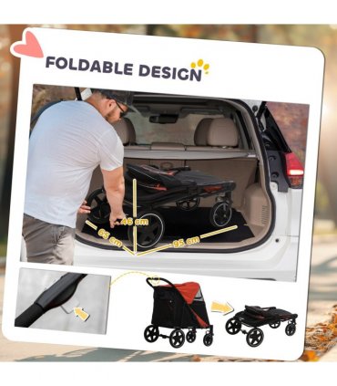 PawHut Foldable Dog Carriage w/ Universal Wheels, Shock Absorber - Red