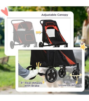 PawHut Foldable Dog Carriage w/ Universal Wheels, Shock Absorber - Red