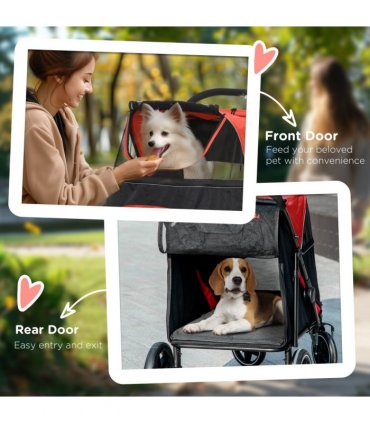 PawHut Foldable Dog Carriage w/ Universal Wheels, Shock Absorber - Red