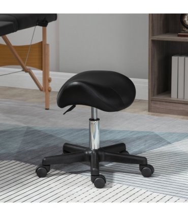 Saddle Stool PU Leather Adjustable Rolling Salon Chair Steel Frame for Massage