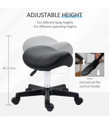 Saddle Stool PU Leather Adjustable Rolling Salon Chair Steel Frame for Massage
