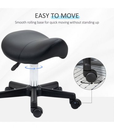 Saddle Stool PU Leather Adjustable Rolling Salon Chair Steel Frame for Massage