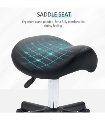 Saddle Stool PU Leather Adjustable Rolling Salon Chair Steel Frame for Massage