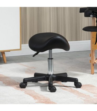 Saddle Stool PU Leather Adjustable Rolling Salon Chair Steel Frame for Massage