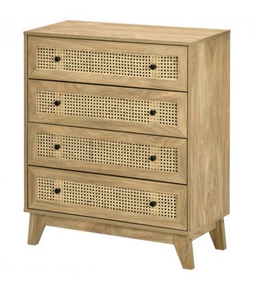 Rattan Chest of Drawers 4-Drawer Dresser Storage Cabinet Bedroom, Wood Effect