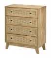 Rattan Chest of Drawers 4-Drawer Dresser Storage Cabinet Bedroom, Wood Effect
