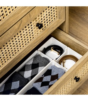 Rattan Chest of Drawers 4-Drawer Dresser Storage Cabinet Bedroom, Wood Effect