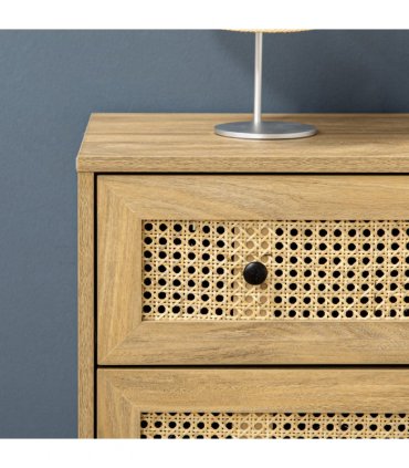 Rattan Chest of Drawers 4-Drawer Dresser Storage Cabinet Bedroom, Wood Effect