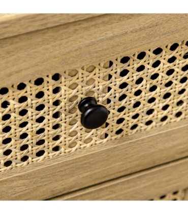 Rattan Chest of Drawers 4-Drawer Dresser Storage Cabinet Bedroom, Wood Effect