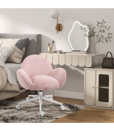 Fluffy Leisure Chair Office Chair w/ Backrest and Armrest for Bedroom Pink