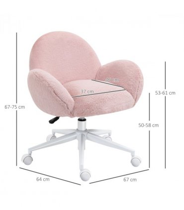 Fluffy Leisure Chair Office Chair w/ Backrest and Armrest for Bedroom Pink