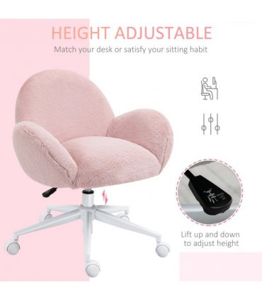 Fluffy Leisure Chair Office Chair w/ Backrest and Armrest for Bedroom Pink