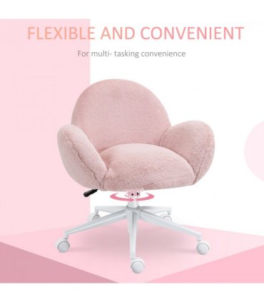 Fluffy Leisure Chair Office Chair w/ Backrest and Armrest for Bedroom Pink